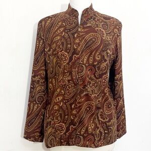Notations High Collar Zip Front Multicolor Paisley Suede Feel Shacket Blouse L